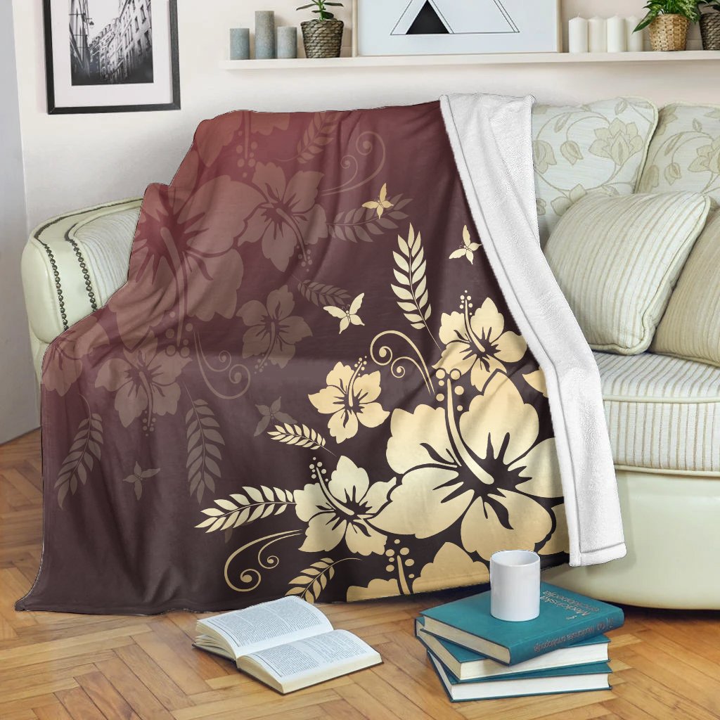 Hawaiian Golden Hibiscus Butterfly Polynesian Premium Blankets - AH White - Polynesian Pride