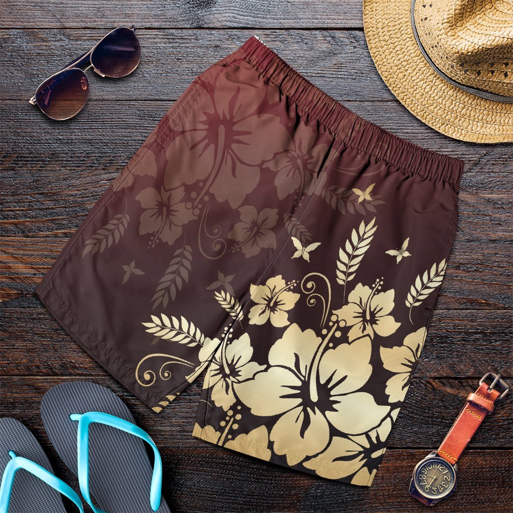 Hawaiian Golden Hibiscus Butterfly Polynesian Men's Shorts - AH Art - Polynesian Pride