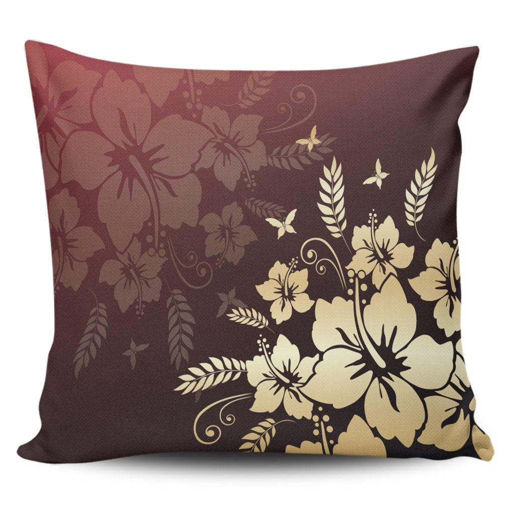 Hawaiian Golden Hibiscus Butterfly Polynesian Pillow Covers - AH Pillow Covers Black - Polynesian Pride