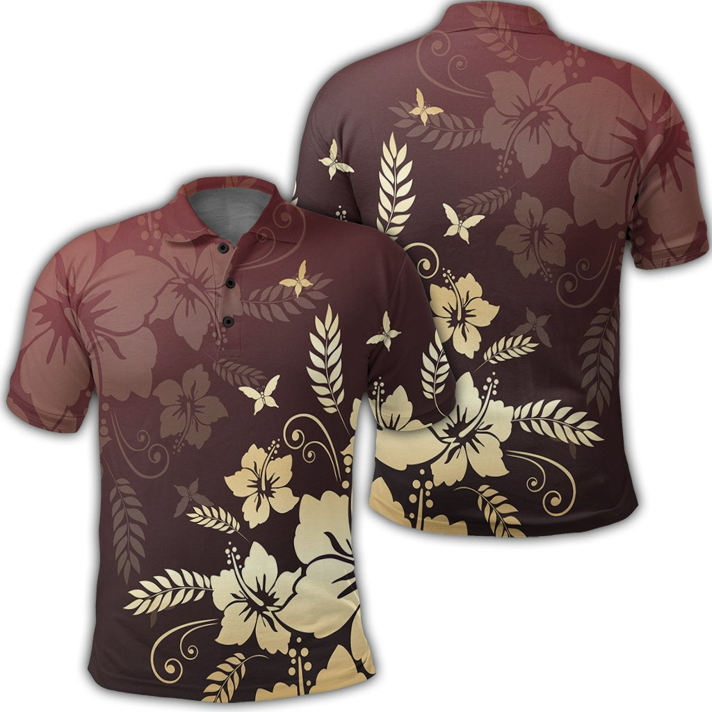 Hawaiian Golden Hibiscus Butterfly Polynesian Polo Shirt Unisex Black - Polynesian Pride