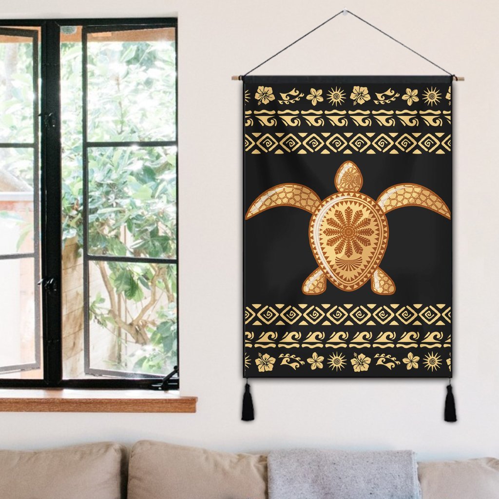 Hawaiian Golden Turtle Hibiscus Plumeria Polynesian Hanging Poster - AH - Polynesian Pride