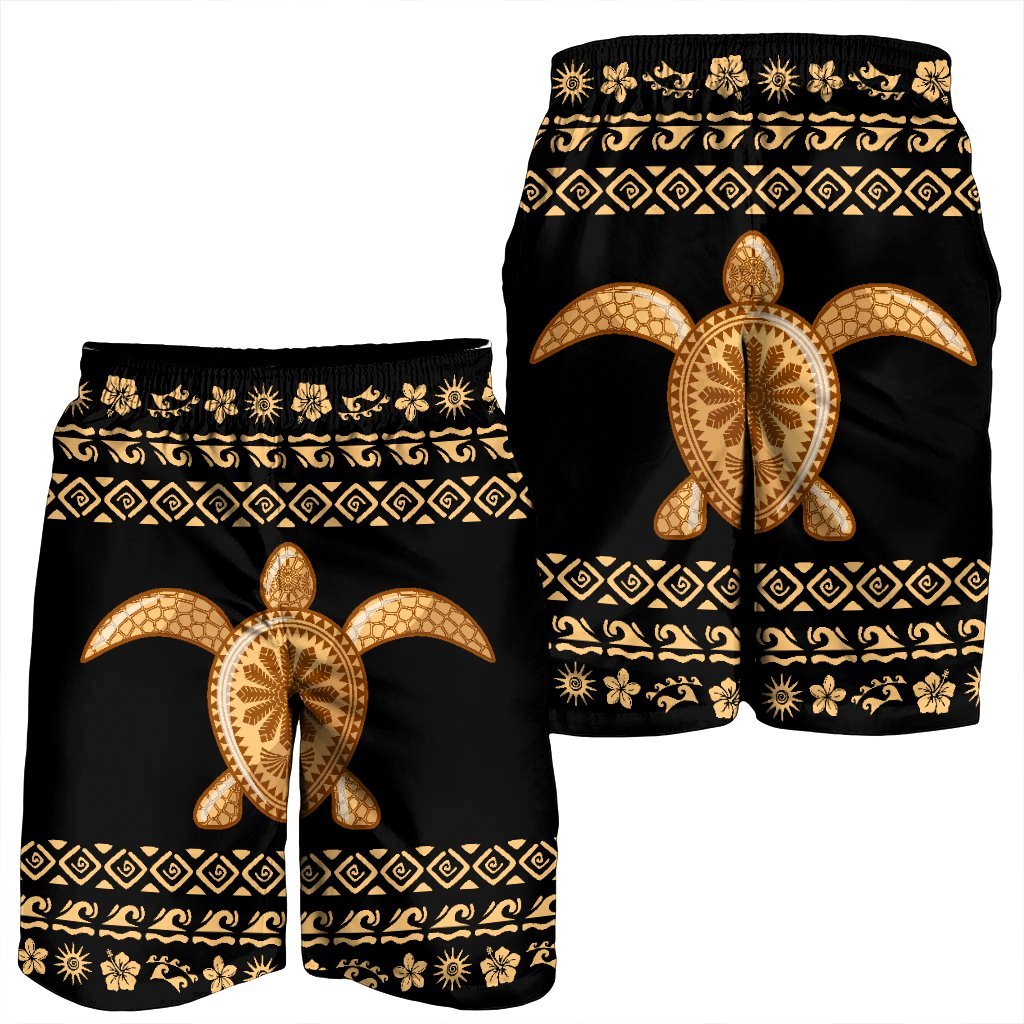 Hawaiian Golden Turtle Hibiscus Plumeria Polynesian Men's Shorts - AH - Polynesian Pride