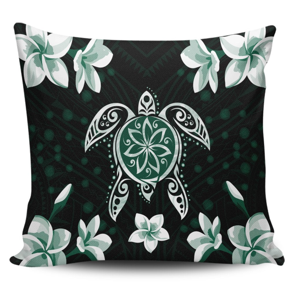 Hawaiian Greenie Turtle Plumeria Pillow Covers AH Pillow Covers Black - Polynesian Pride