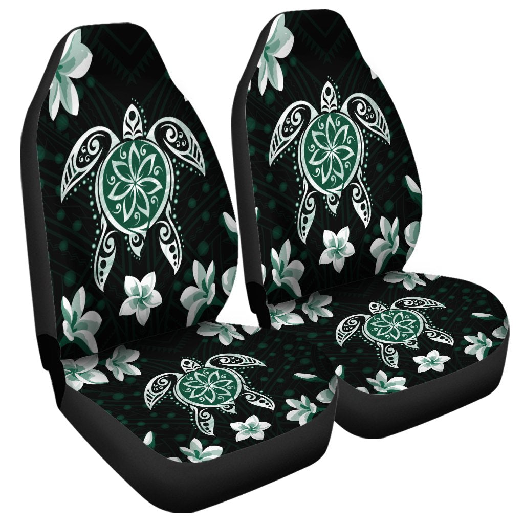 Hawaiian Greenie Turtle Plumeria Car Seat Covers AH Universal Fit Black - Polynesian Pride