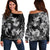 Hawaiian Hammerhead Shark Hibiscus White Polynesian Women's Off Shoulder Sweater - AH Black - Polynesian Pride