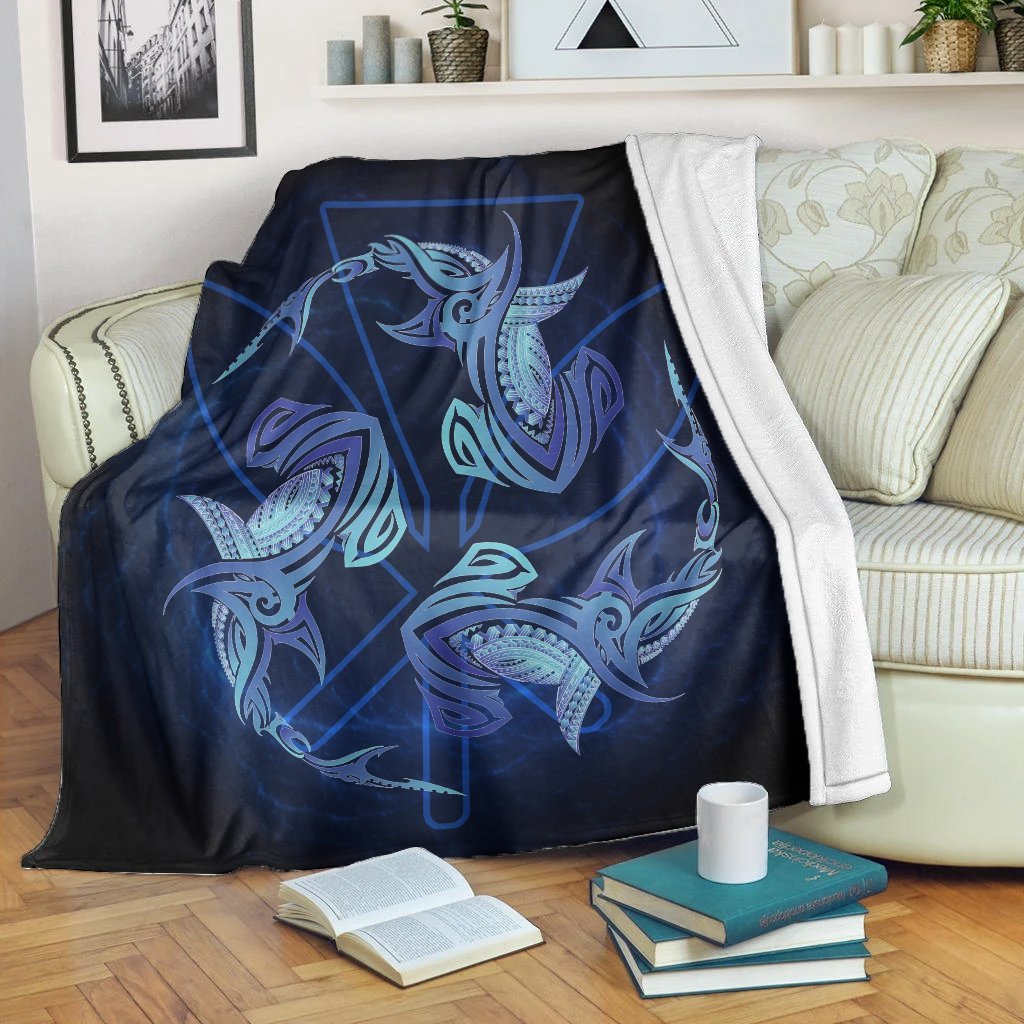 Hawaiian Hammerhead Shark Kanaka Galaxy Polynesian Premium Blankets - AH White - Polynesian Pride