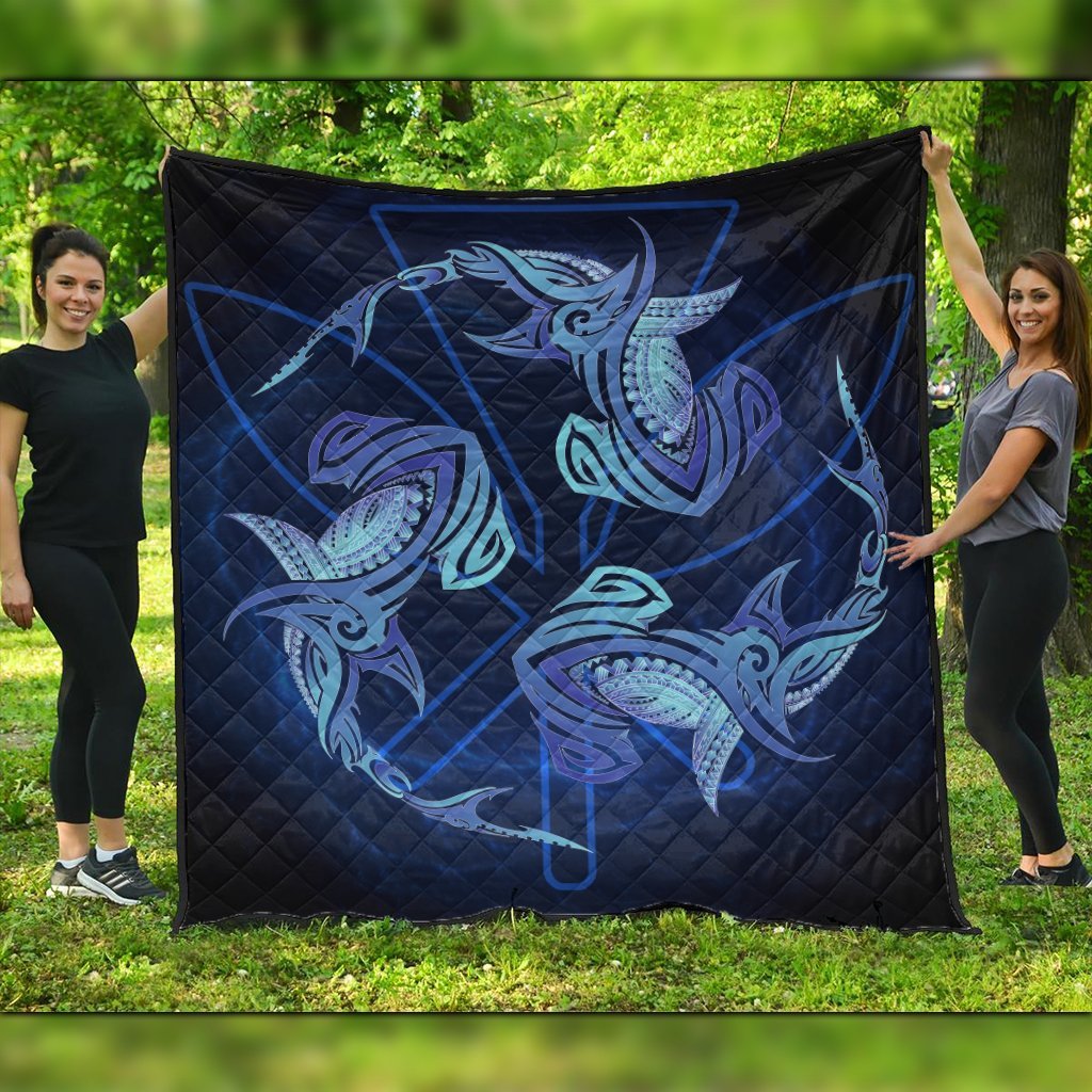 Hawaiian Hammerhead Shark Kanaka Galaxy Polynesian Premium Quilts - AH Black - Polynesian Pride