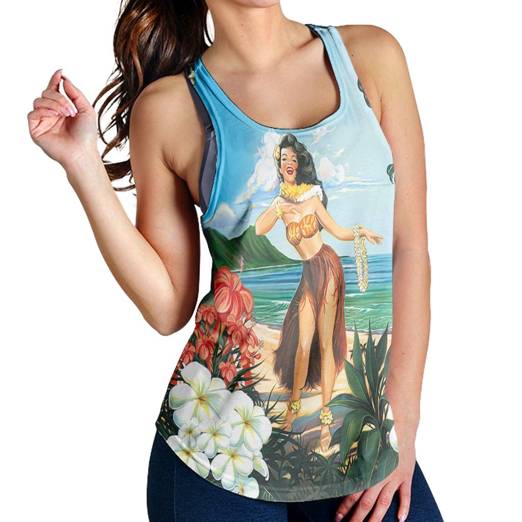 Hawaiian Hibiscus Aloha Hula Girl Dance On The Beach Racerback Tank - AH - Polynesian Pride