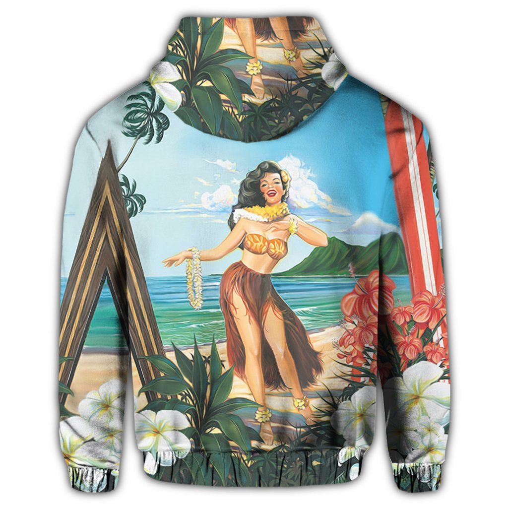 Hawaiian Hibiscus Aloha Hula Girl Dance On The Beach Zip Hoodie - Polynesian Pride