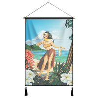 Hawaiian Hibiscus Aloha Hula Girl Dance On The Beach Hanging Poster - AH Hanging Poster Cotton And Linen - Polynesian Pride