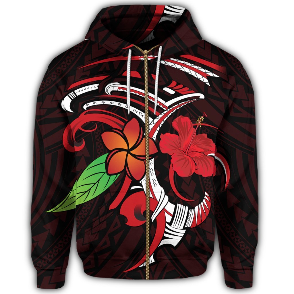 Hawaiian Hibiscus and Plumeria Flower Polynesian Zip Hoodie - Polynesian Pride