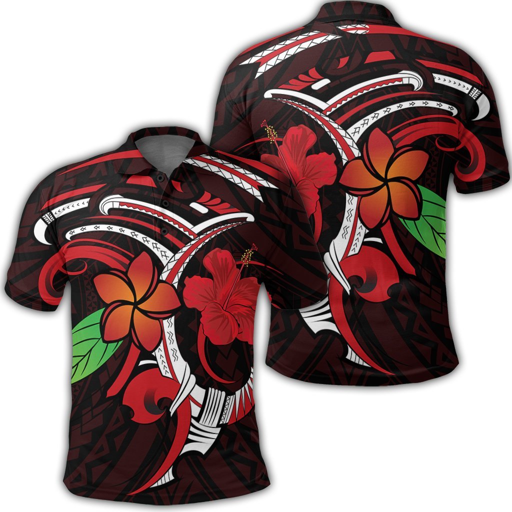 Hawaiian Hibiscus and Plumeria Flower Polynesian Polo Shirt Unisex Black - Polynesian Pride