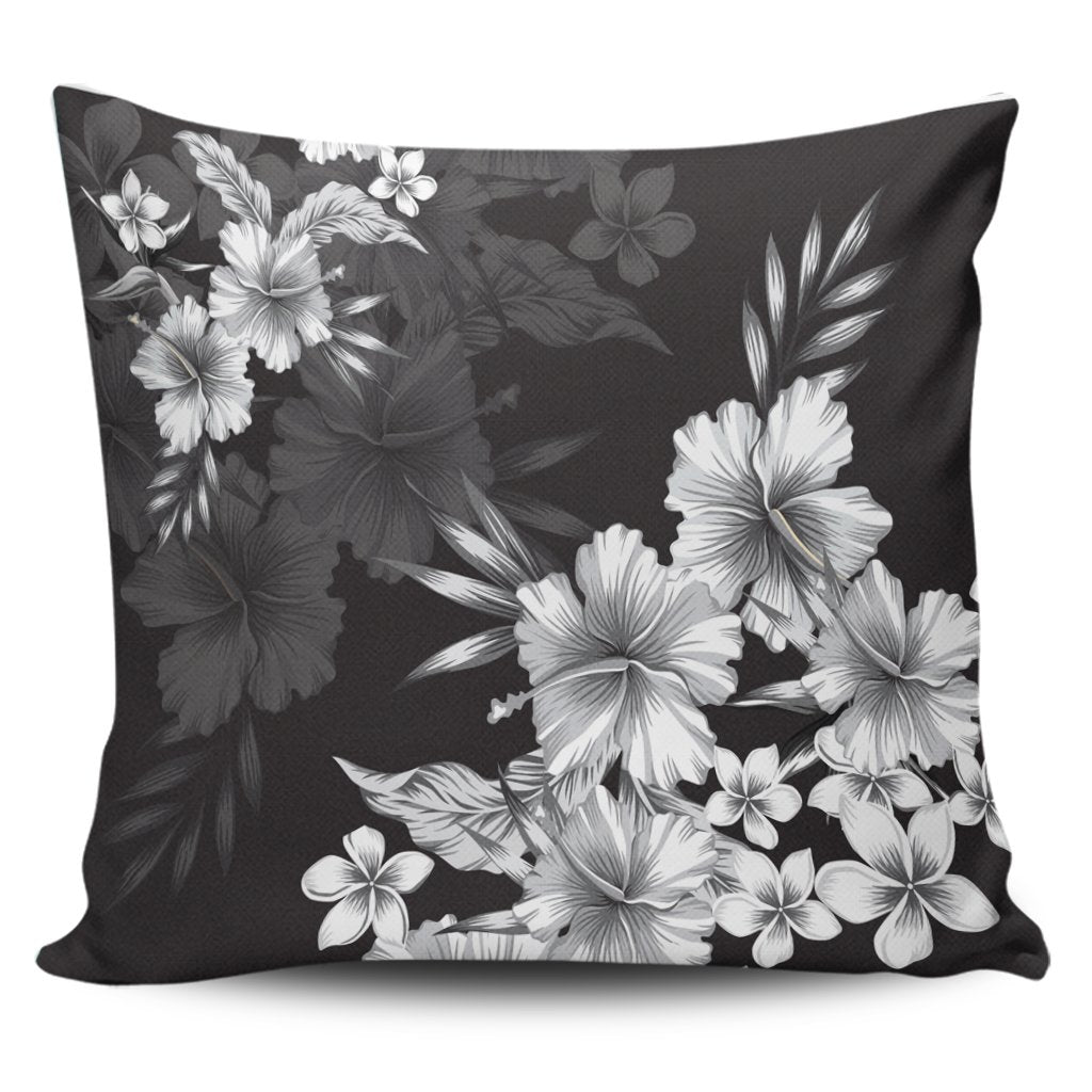 Hawaiian Hibiscus Black And White Polynesian Pillow Covers - AH Pillow Covers Black - Polynesian Pride