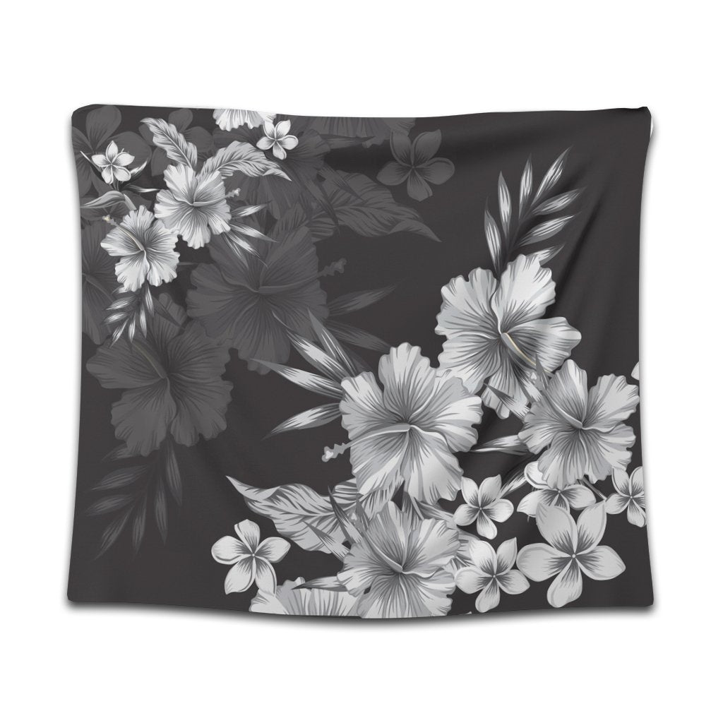 Hawaiian Hibiscus Black And White Polynesian Tapestry - AH Wall Tapestry Black - Polynesian Pride