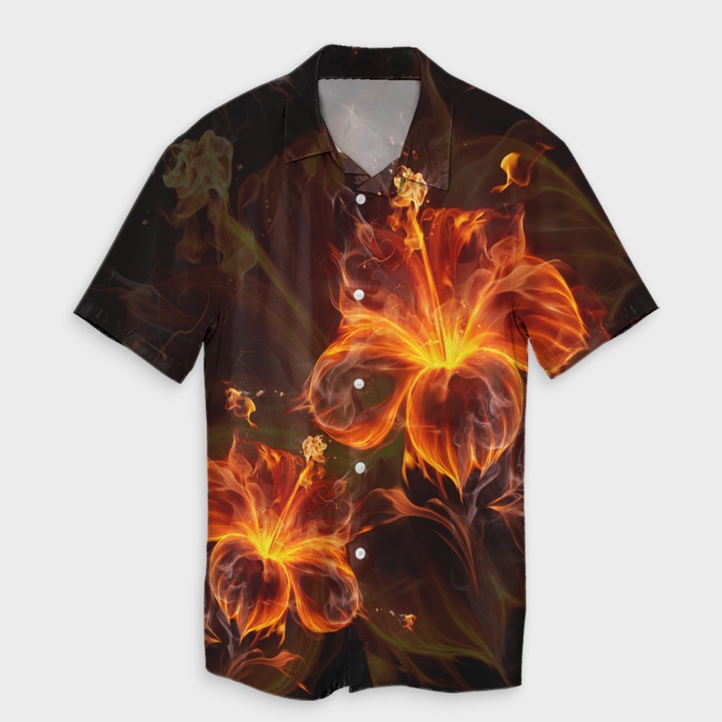 Hawaiian Hibiscus Fire Polynesian Hawaiian Shirt - AH Unisex Black - Polynesian Pride