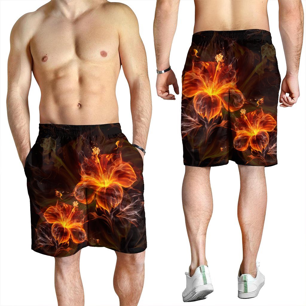 Hawaiian Hibiscus Fire Polynesian Men's Shorts - AH - Polynesian Pride
