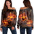 Hawaiian Hibiscus Fire Polynesian Women's Off Shoulder Sweater - AH Black - Polynesian Pride