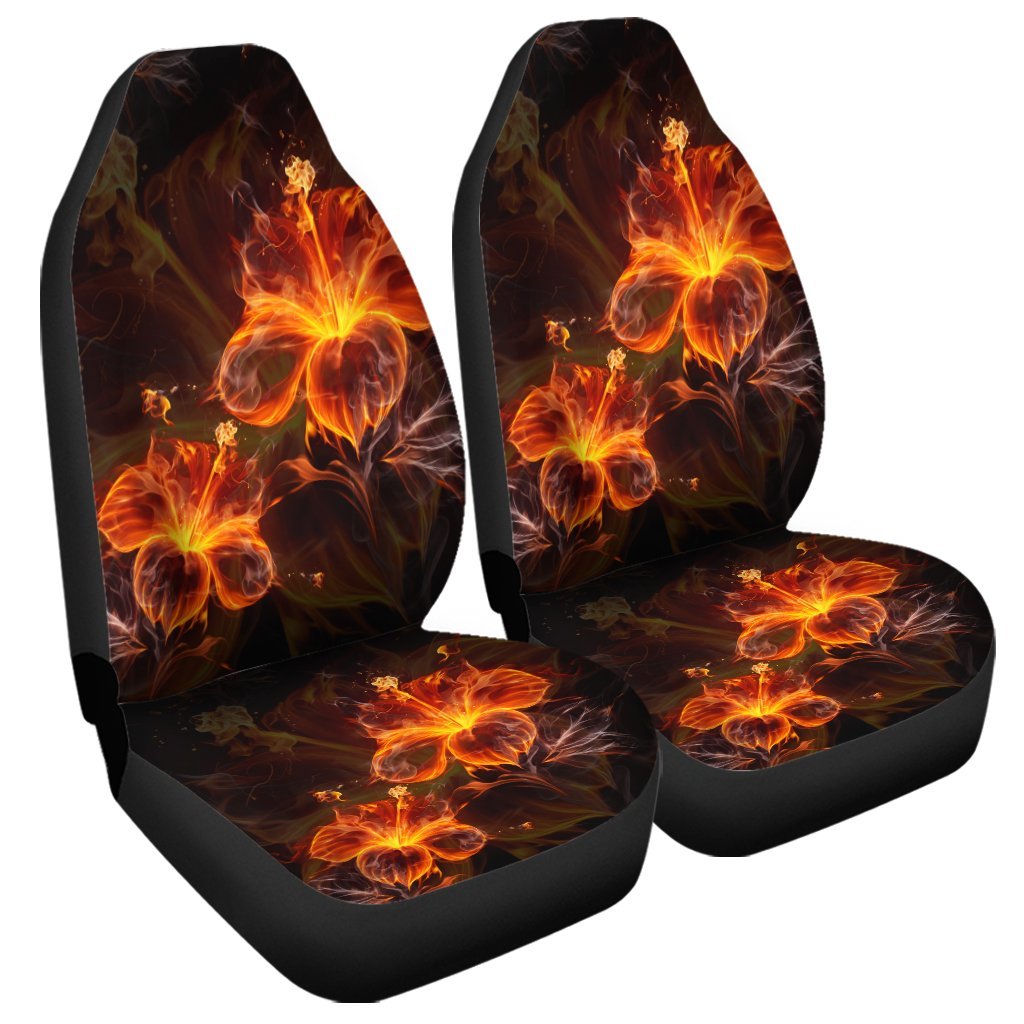 Hawaiian Hibiscus Fire Polynesian Car Seat Covers - AH Universal Fit Black - Polynesian Pride