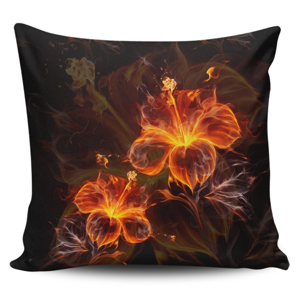 Hawaiian Hibiscus Fire Polynesian Pillow Covers - AH Pillow Covers Black - Polynesian Pride