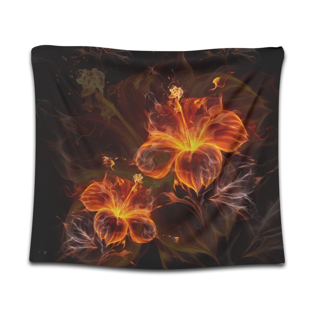 Hawaiian Hibiscus Fire Polynesian Tapestry - AH Wall Tapestry Black - Polynesian Pride