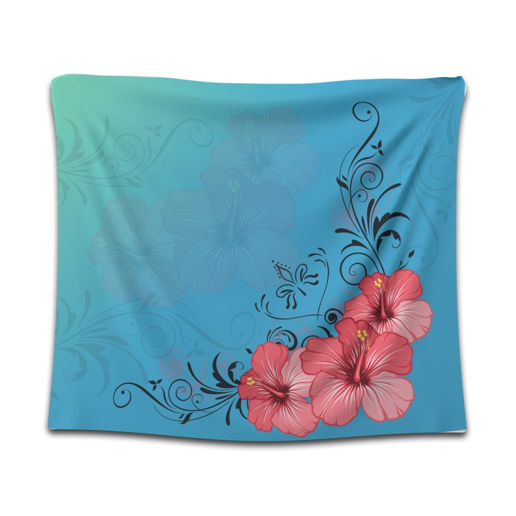 Hawaiian Hibiscus Flower Red Tapestry - AH - AH Wall Tapestry Black - Polynesian Pride