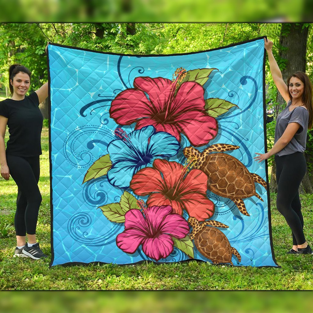 Hawaiian Hibiscus Flower Soulful Premium Quilts - AH Black - Polynesian Pride