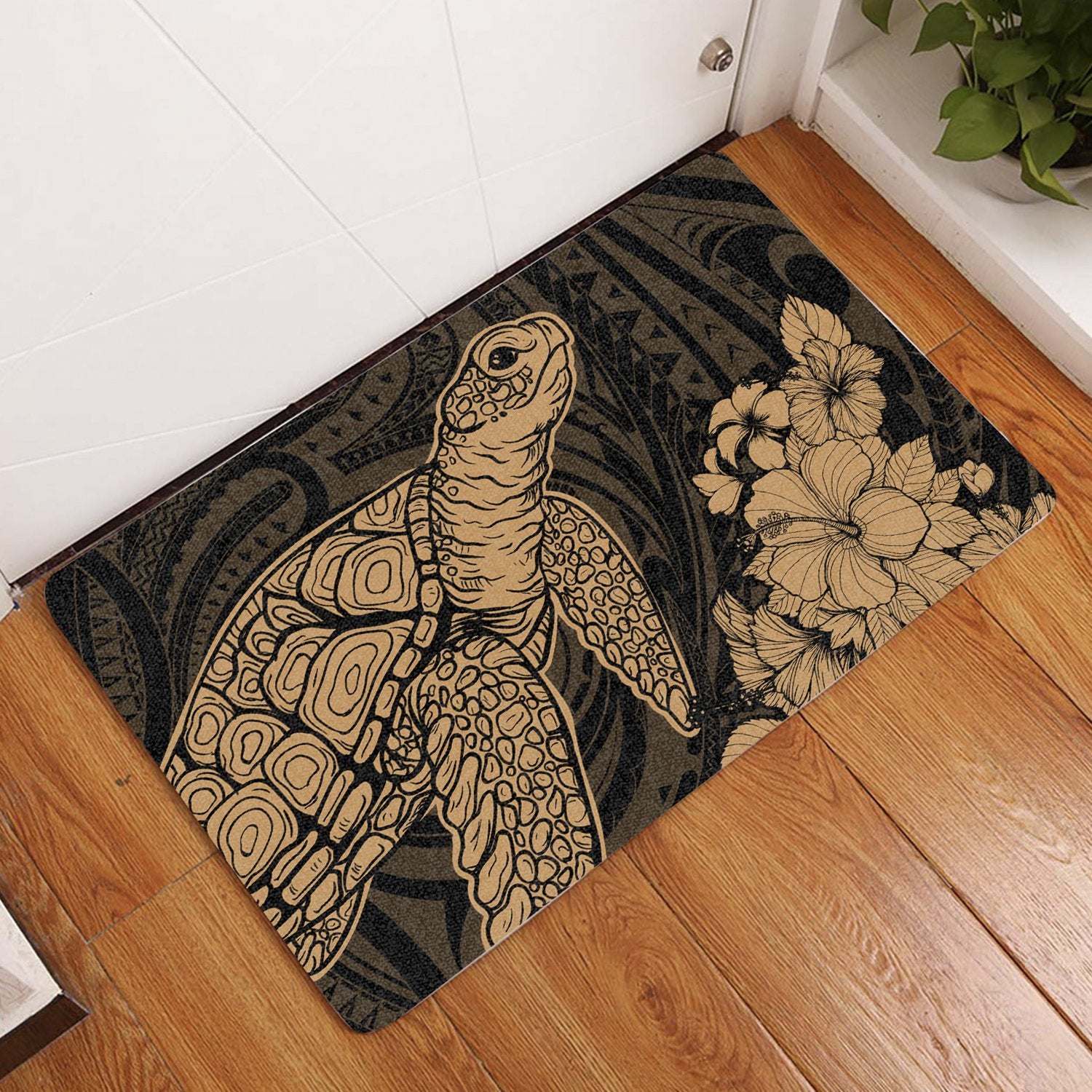 Hawaiian Hibiscus Memory Polynesian Turtle Door Mat Gold AH Door Mat Gold - Polynesian Pride