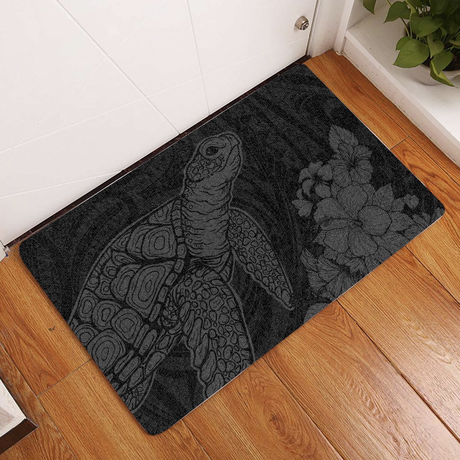 Hawaiian Hibiscus Memory Polynesian Turtle Door Mat Gray AH Door Mat Gray - Polynesian Pride