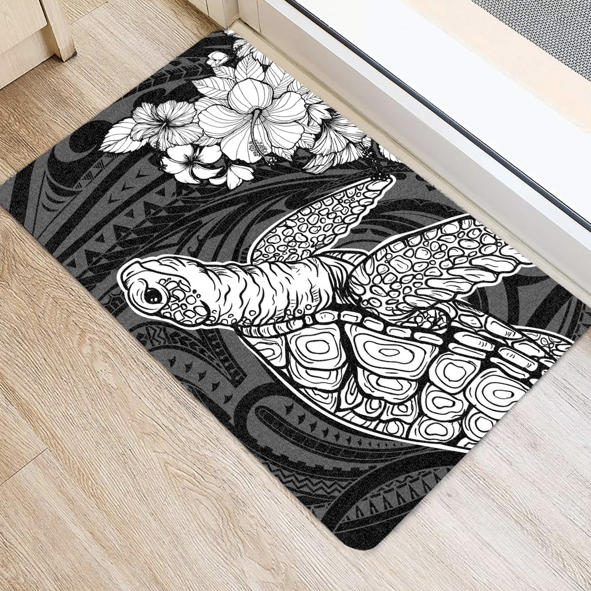 Hawaiian Hibiscus Memory Polynesian Turtle Door Mat White AH - Polynesian Pride