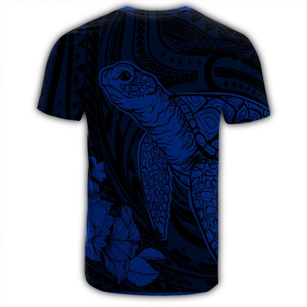 Hawaiian Hibiscus Memory Turtle Polynesian T Shirt Blue - Polynesian Pride