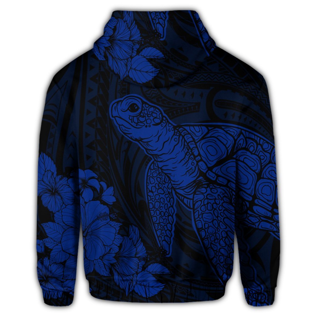 Hawaiian Hibiscus Memory Turtle Polynesian Zip Hoodie Blue - Polynesian Pride