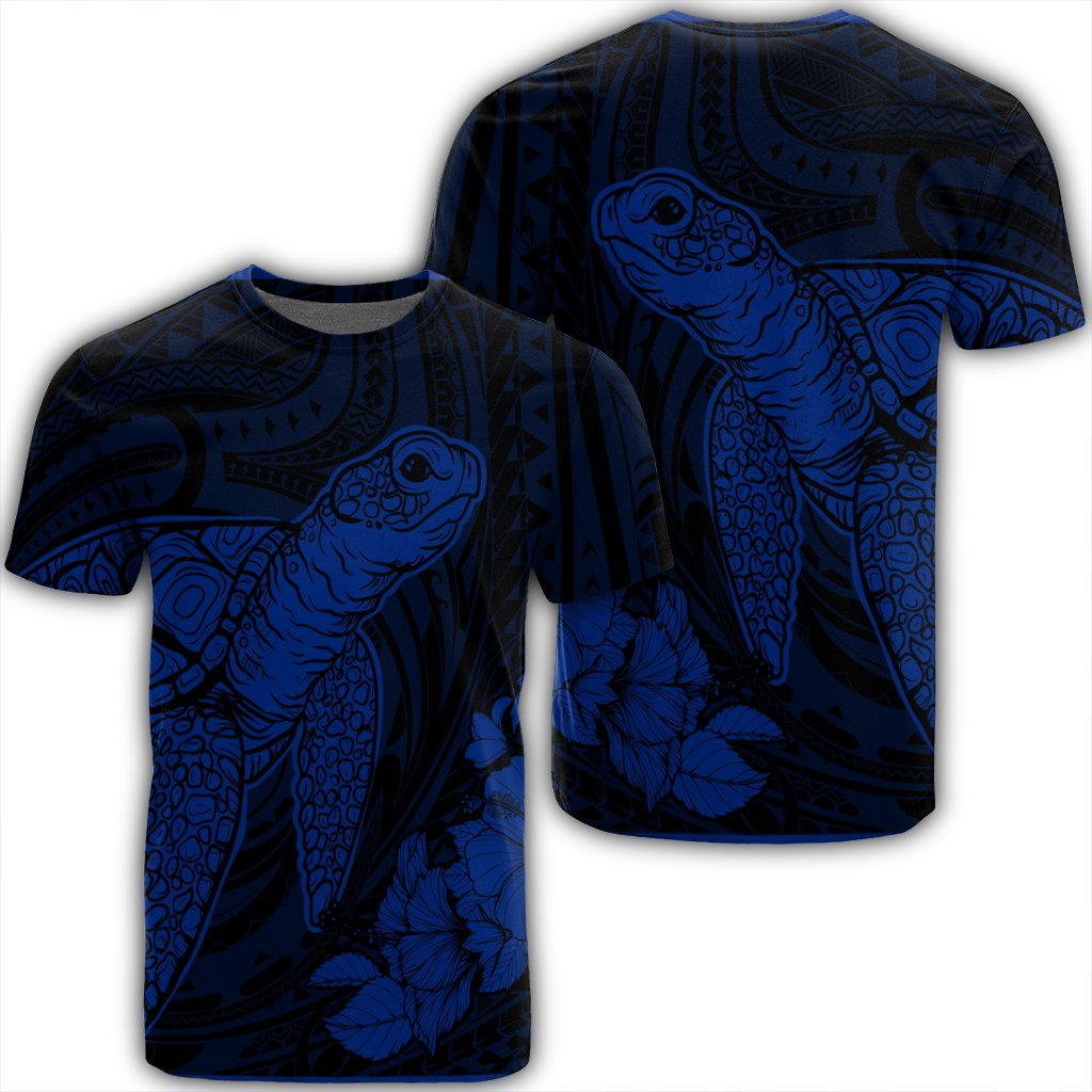 Hawaiian Hibiscus Memory Turtle Polynesian T Shirt Blue Unisex Black - Polynesian Pride