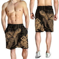 Hawaiian Hibiscus Memory Turtle Polynesian Men's Shorts Gold - AH - Polynesian Pride