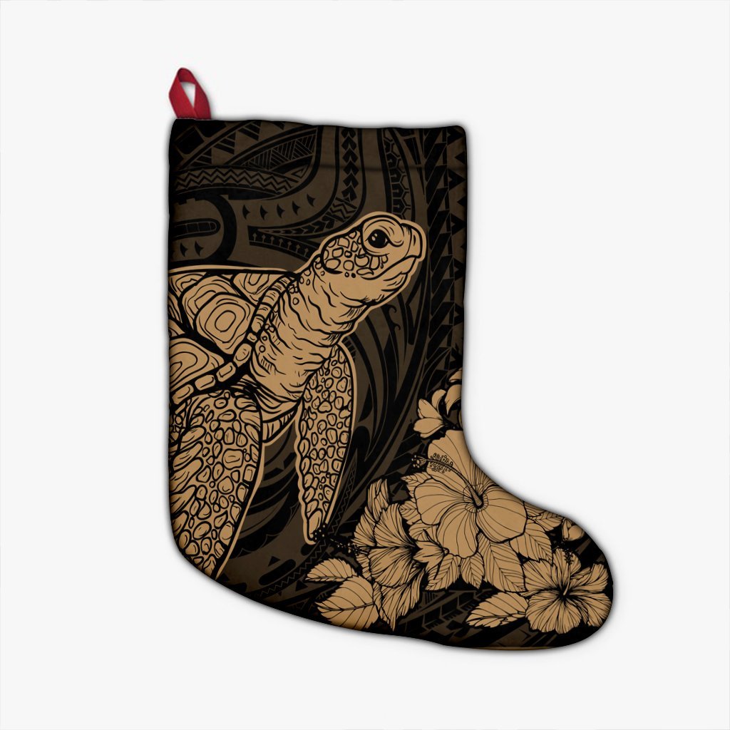 Hawaiian Hibiscus Memory Turtle Polynesian Christmas Stocking Gold - AH Christmas Stocking 26 X 42 cm Black - Polynesian Pride