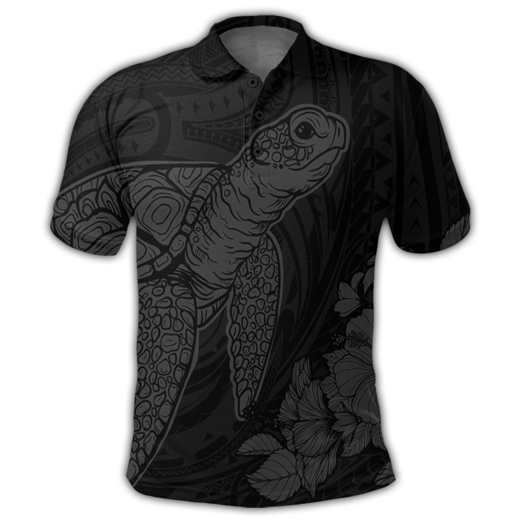 Hawaiian Hibiscus Memory Turtle Polynesian Polo Shirt Gray - Polynesian Pride
