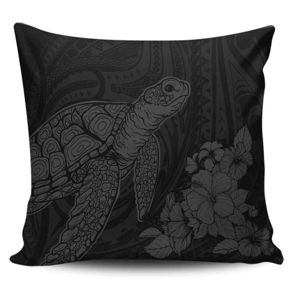 Hawaiian Hibiscus Memory Turtle Polynesian Pillow Covers Gray - AH Pillow Covers Black - Polynesian Pride