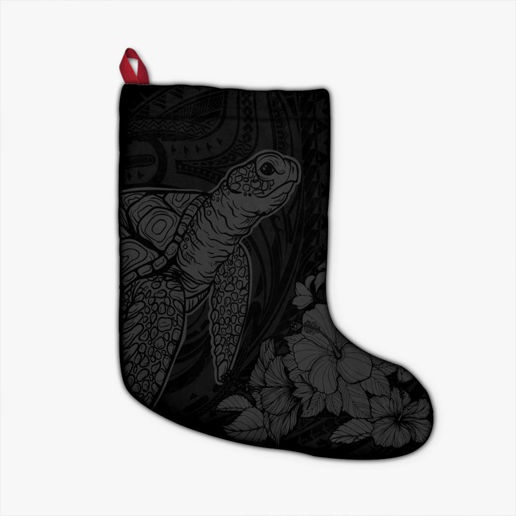 Hawaiian Hibiscus Memory Turtle Polynesian Christmas Stocking Gray - AH Christmas Stocking 26 X 42 cm Black - Polynesian Pride