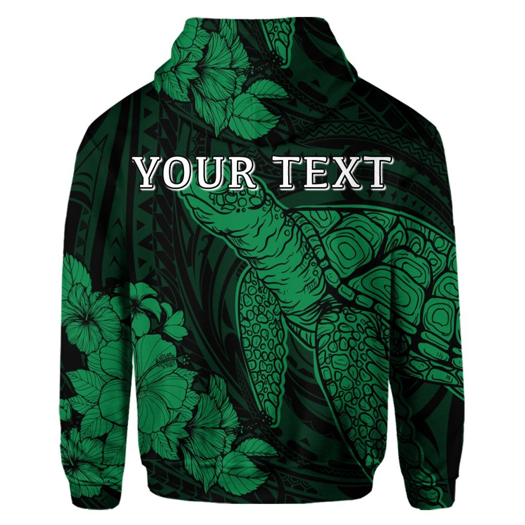 Custom Hawaiian Hibiscus Memory Turtle Polynesian Hoodie Green - Polynesian Pride