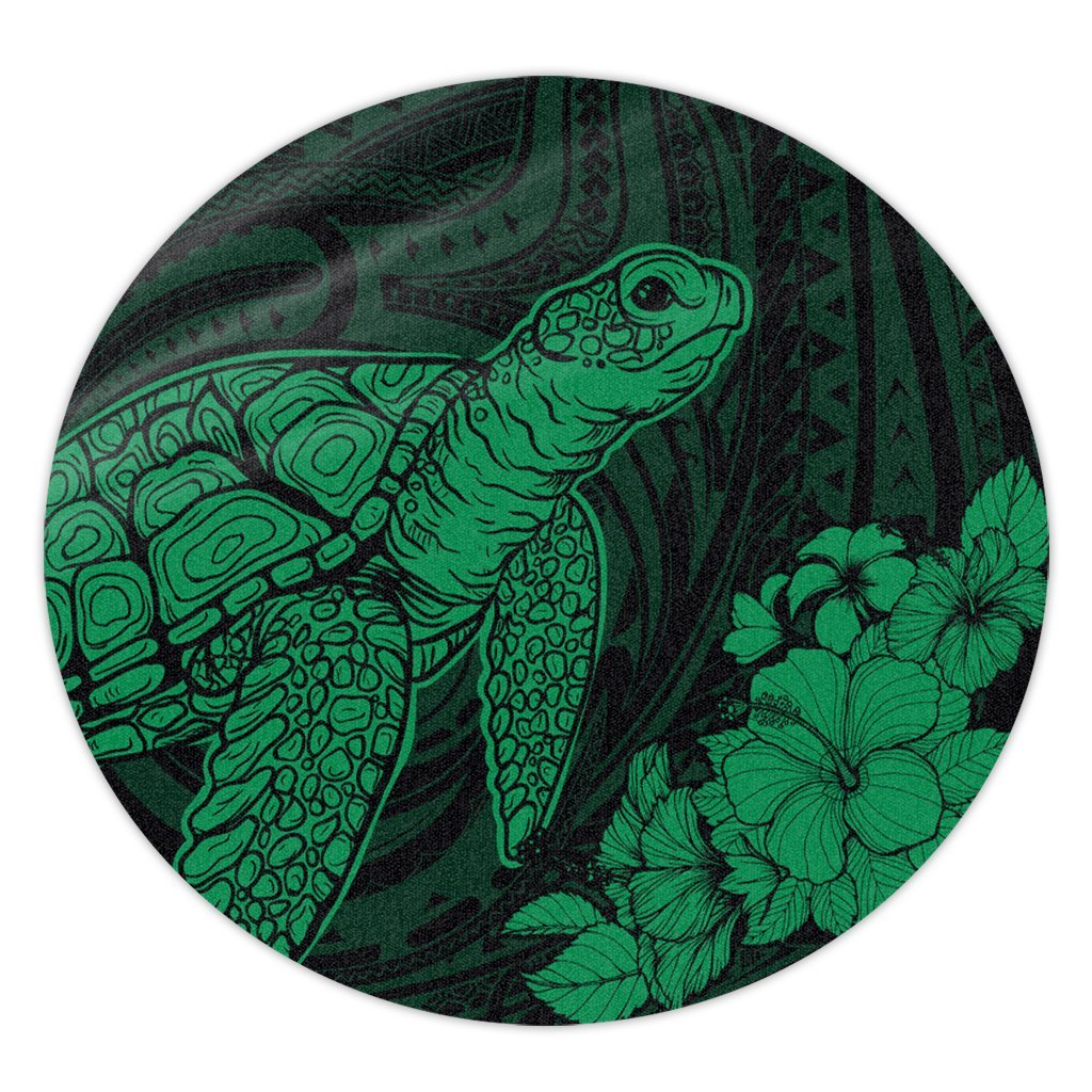 Hawaiian Hibiscus Memory Turtle Polynesian Round Carpet Green - AH Round Carpet Luxurious Plush - Polynesian Pride