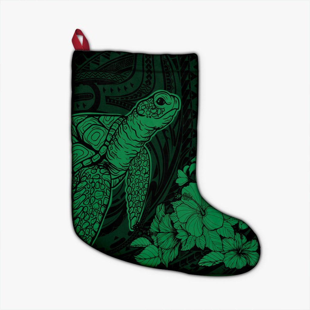 Hawaiian Hibiscus Memory Turtle Polynesian Christmas Stocking Green - AH Christmas Stocking 26 X 42 cm Black - Polynesian Pride