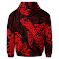 Hawaiian Hibiscus Memory Turtle Polynesian Zip Hoodie Red - Polynesian Pride