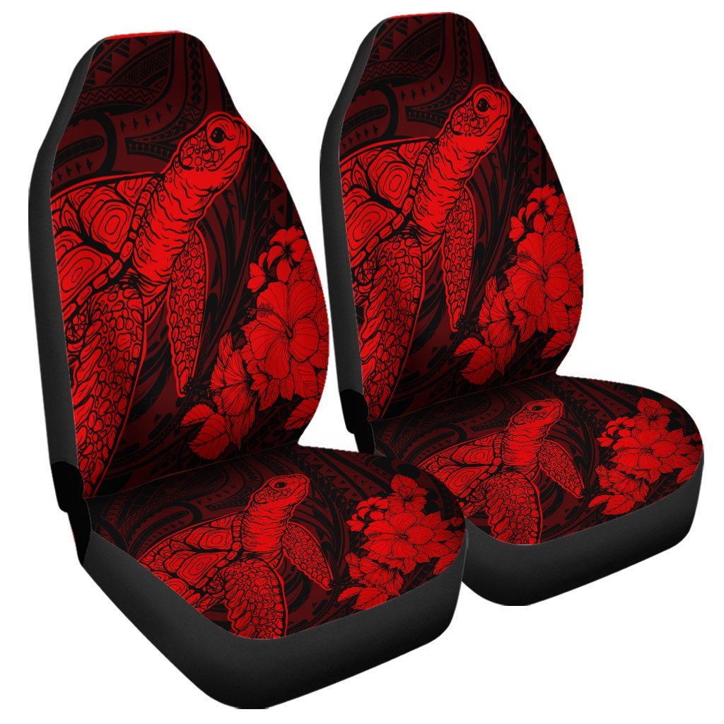 Hawaiian Hibiscus Memory Turtle Polynesian Car Seat Covers Red - AH Universal Fit Black - Polynesian Pride