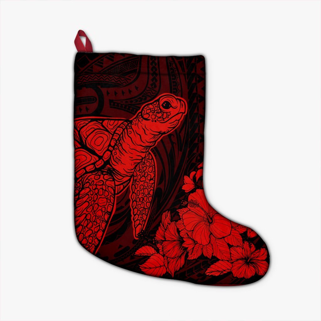 Hawaiian Hibiscus Memory Turtle Polynesian Christmas Stocking Red - AH Christmas Stocking 26 X 42 cm Black - Polynesian Pride