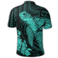 Hawaiian Hibiscus Memory Turtle Polynesian Polo Shirt Turquoise - Polynesian Pride
