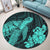 Hawaiian Hibiscus Memory Turtle Polynesian Round Carpet Turquoise - AH - Polynesian Pride