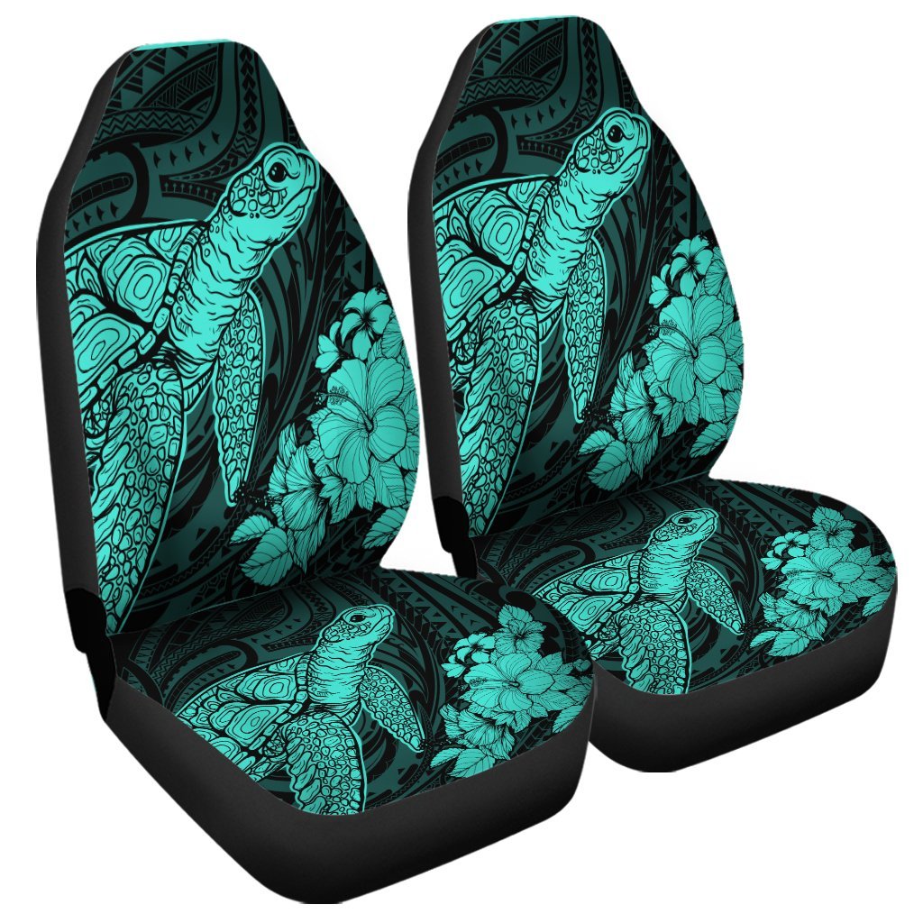 Hawaiian Hibiscus Memory Turtle Polynesian Car Seat Covers Turquoise - AH Universal Fit Black - Polynesian Pride