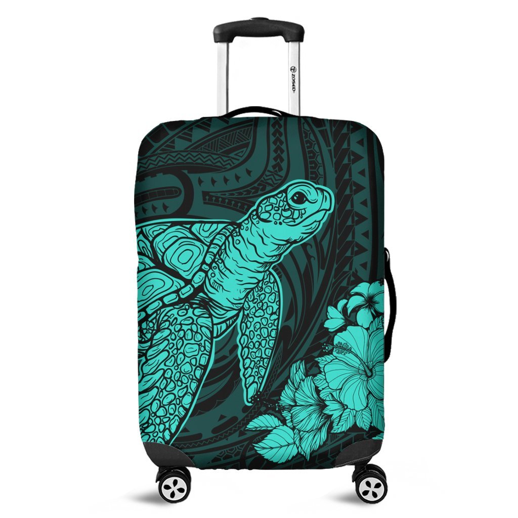 Hawaiian Hibiscus Memory Turtle Polynesian Luggage Covers Turquoise - AH Black - Polynesian Pride