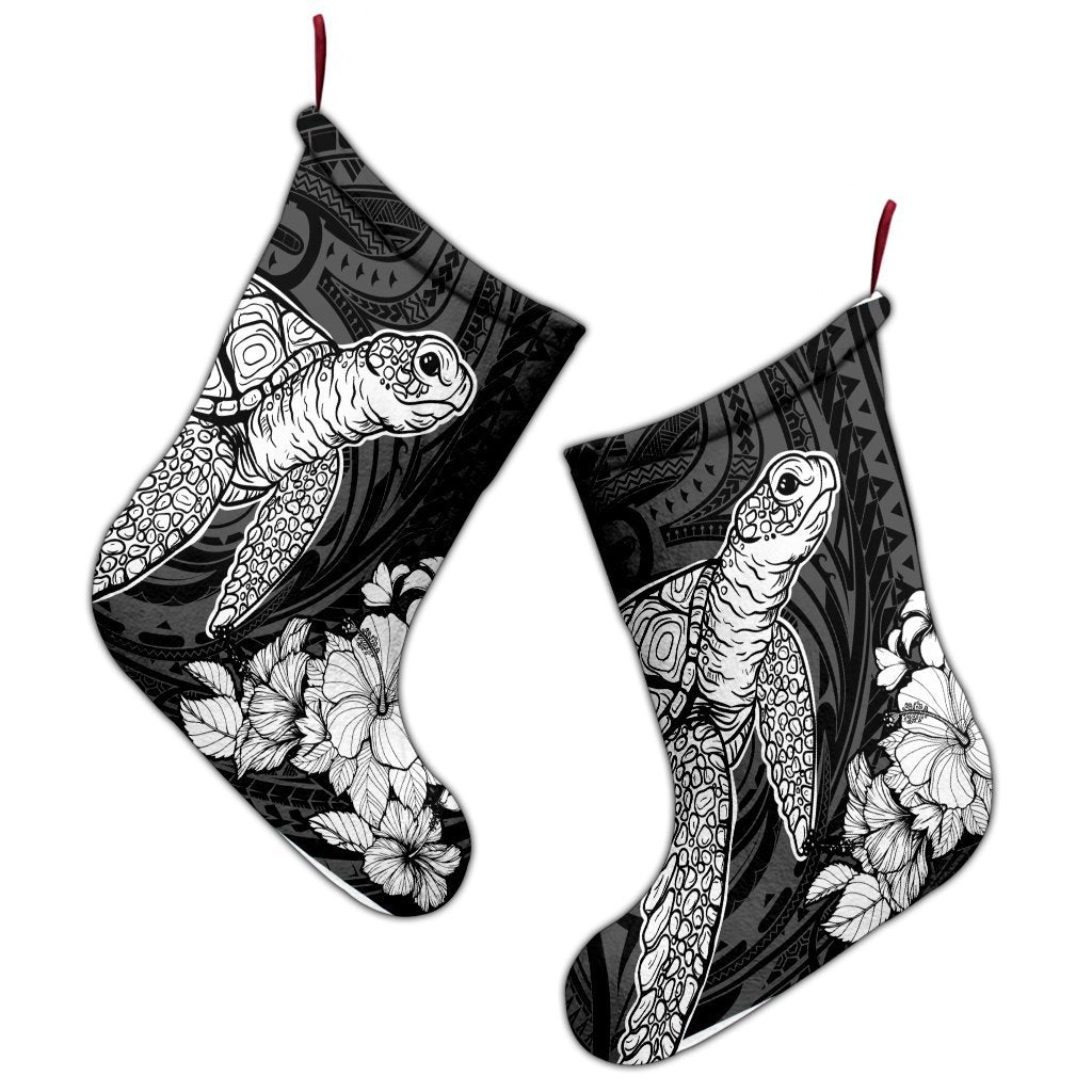 Hawaiian Hibiscus Memory Turtle Polynesian Christmas Stocking White - AH - Polynesian Pride