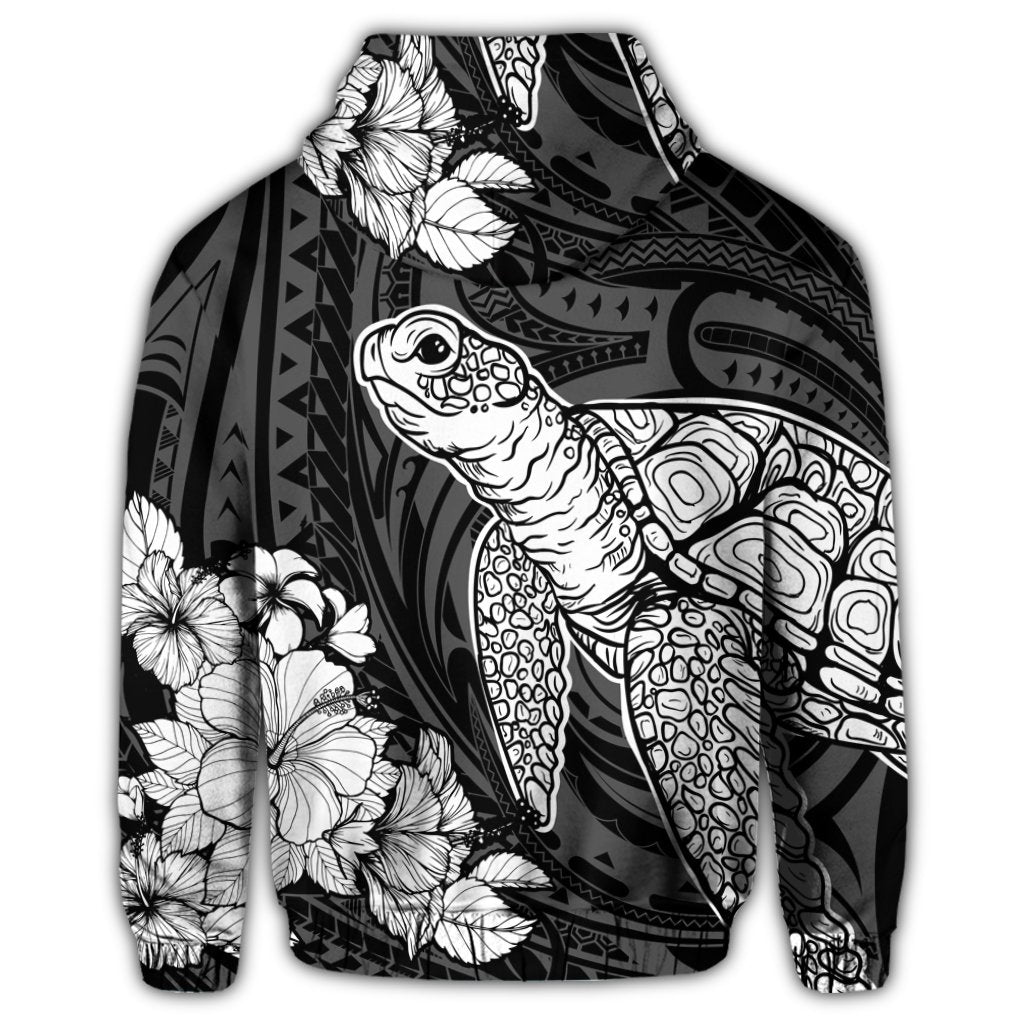 Hawaiian Hibiscus Memory Turtle Polynesian Zip Hoodie White - Polynesian Pride