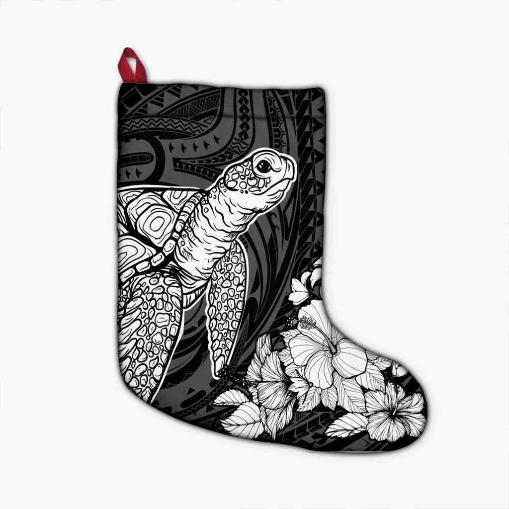 Hawaiian Hibiscus Memory Turtle Polynesian Christmas Stocking White - AH Christmas Stocking 26 X 42 cm Black - Polynesian Pride